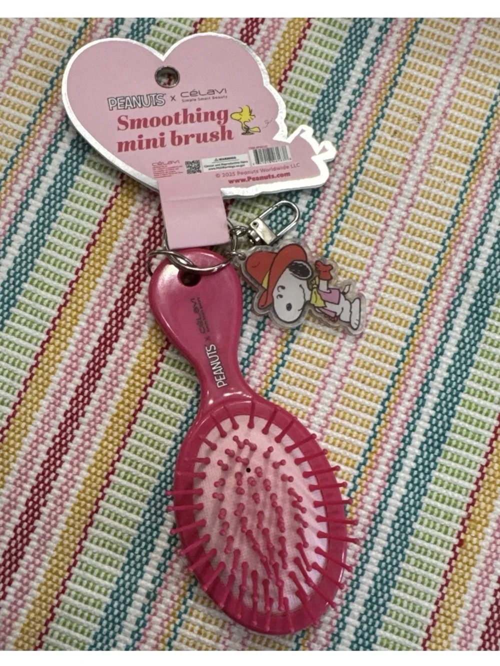 Peanuts Snoopy Magenta Mini Brush Keychain with Woodstock Charm